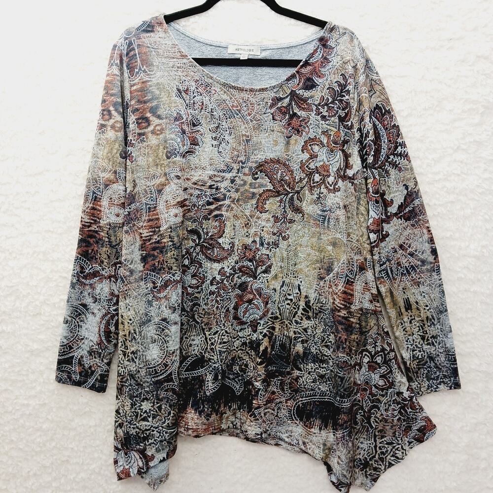 T-Shirt Women Tunic Paisley Boho Witchy Artsy Rhinestones Dark Academia Size XL